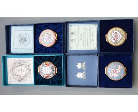 Four Bilston and Battersea Enamels enamel boxes in original outer boxes, comprising 1978, 1981, 1984 and 1987 St. Valentine's