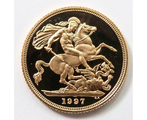 Elizabeth II 1997 gold full sovereign, cameo portrait, uncirculated