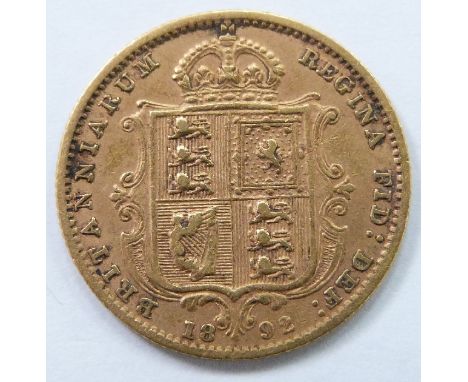 Queen Victoria 1892 gold half sovereign with shield back&nbsp;