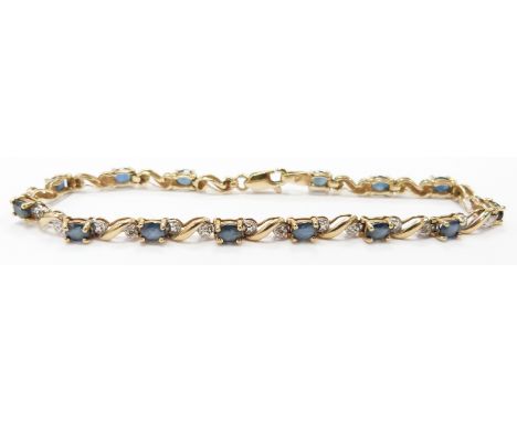 A 9ct gold tennis bracelet set with sapphires and diamonds, 6.6g&nbsp;