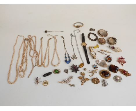 A collection of jewellery, brooches including Victorian swivel, Victorian knot, saphiret, silver agate and insect, a Victoria