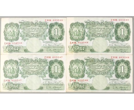 L&nbsp;K O'Brien £1 notes near uncirculated, four consecutive nos Z83K 603546 - Z83K 603549