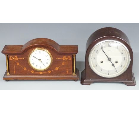 Smiths bakelite two train mantel clock and an inlaid clock, fitted with quartz movements&nbsp;&nbsp;