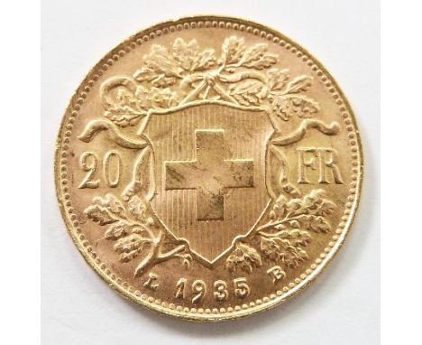 1935 Swiss 20 franc gold coin