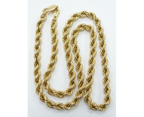 An 18ct gold rope twist necklace, 21.6g, drop 25cm