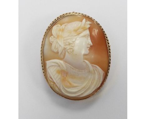 A 9ct gold brooch set with a cameo, width 3.5cm x length 4.5cm&nbsp;