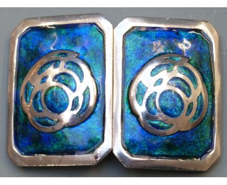 Archibald Knox for Liberty &amp; Co Art Nouveau hallmarked silver and enamel buckle with stylised flaral design (featured on 