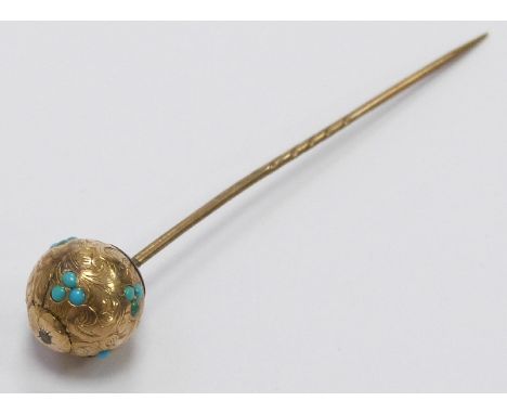 Victorian stick pin set with turquoise, in original box