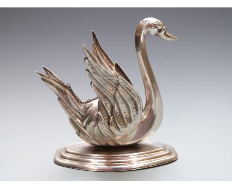 White metal novelty swan table lighter or similar ornament, marked to tail possibly Elpaco, height 15cm, weight 218g all in