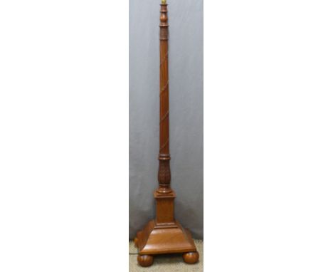 Late 19th or 20th century carved satinwood standard lamp with reeded column