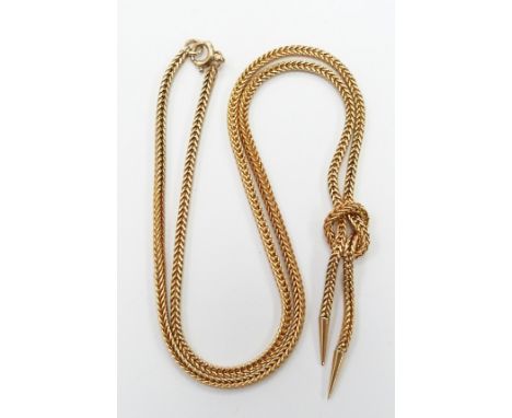 A 9ct gold knot necklace, 9.5g, drop 23cm