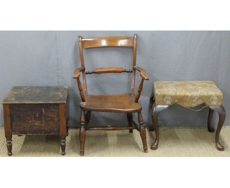 Elm seated chair, low stool and a commode