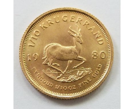 1980 gold one tenth Krugerrand coin, 3.4g