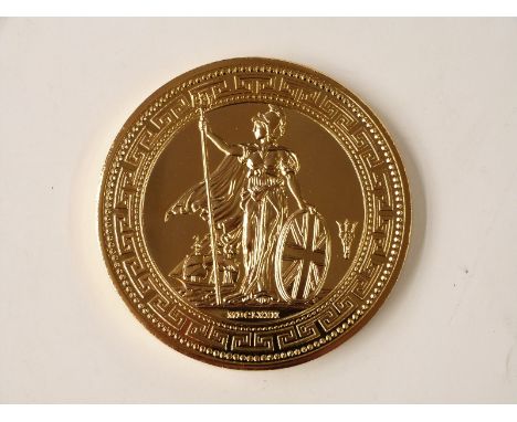 Super size Britannia to commemorate the Queen's Diamond Jubilee, gold layered, 89mm diameter, numbered 243/999, cased with ce