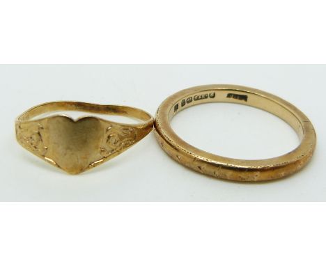 A 9ct gold ring and a 9ct gold signet ring, 2.8g&nbsp;