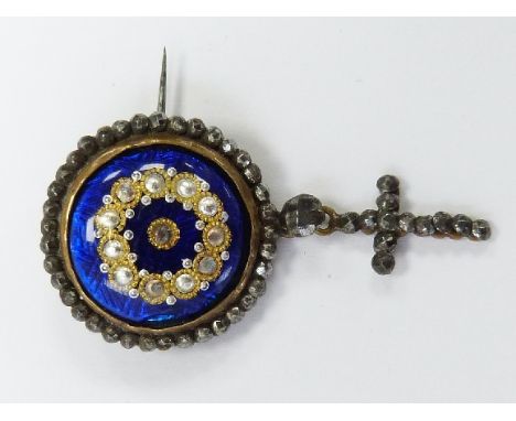 A 19thC cut steel brooch set with enamel, width 2cm x length 3.7cm&nbsp;