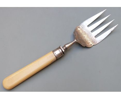 Victorian hallmarked silver fish server fork, Sheffield 1882 maker Harrison Brothers &amp; Howson, length 25cm weight 127g al