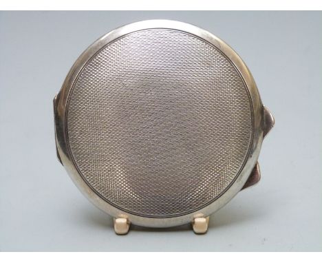 Art Deco hallmarked silver circular compact with engine turned decoration, Chester 1938 maker S. Blanckensee &amp; Son Ltd, d