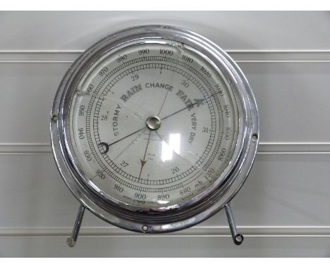 Bulkhead aneroid barometer in chrome plated case by Short &amp; Mason Ltd, London, diameter 15cm