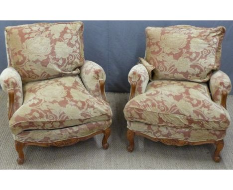 19thC six legged sofa, length 214cm, and two similarly upholstered&nbsp;chairs