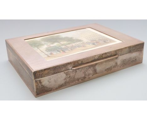 Continental white metal cigarette case with engine turned decoration and print to top, length 16cm, marked 925