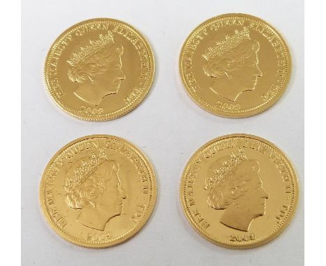 Tristan da Cunha commemorative set of four gold crowns, each 1/25th oz, in deluxe case with certificate