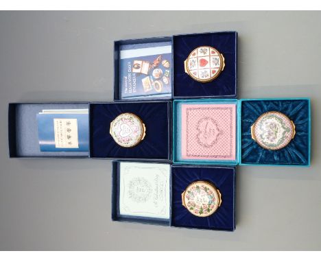 Four Bilston and Battersea Enamels enamel boxes in original outer boxes, comprising 1979, 1982, 1985 and 1990 St. Valentine's