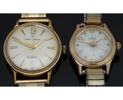 Two gold plated gentleman's wristwatches comprising a Smiths Imperial with gold dauphine hands and hour markers, cream dial a