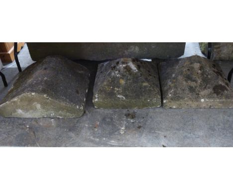 Two natural stone gate pillar tops, width 43cm together with a piece of wall capping