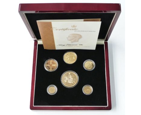 London Mint office King Edward VIII 1936 new strike pattern set comprising six gold plated coins, threepence to £5, in deluxe