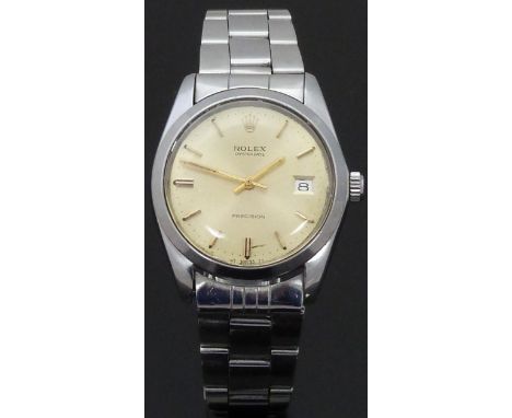 Rolex Oysterdate Precision gentleman's wristwatch ref. 6694 with date aperture, gold hands and baton markers, gold dial and s