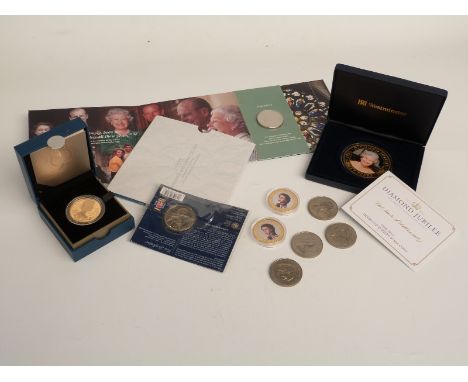 Royal Mint cased gold plated silver proof Queen's Diamond Jubilee crown with certificate, together with a quantity of further