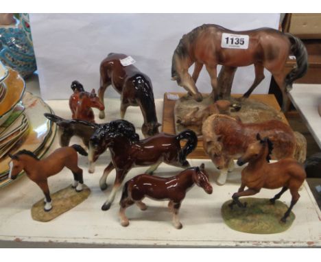 A quantity of ceramic and resin horse figurines including Border Fine Arts, Capodimonte, etc.