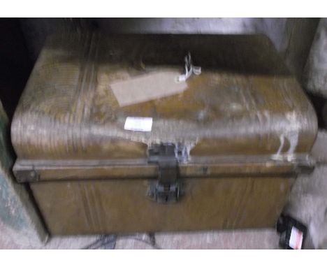 A small Jones Bros. metal travelling trunk with original woodgrained finish