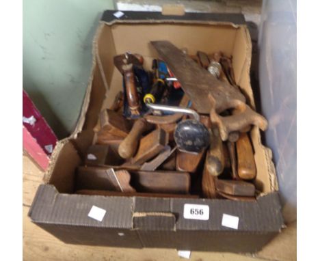 A box containing a quantity of tools including Record No. 04 1/2 plane, other planes, etc.