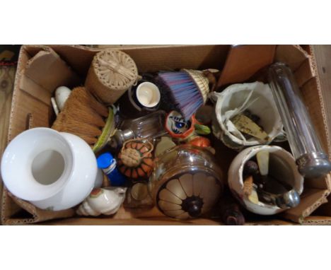 A box containing a quantity of ceramics and collectable items, including Carlton Ware Sailor pattern novelty napkin ring, cut