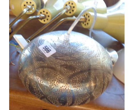 A pair of retro style wall lights with yellow enamel shades and brass stems - sold with a glass hanging light and a pierced m