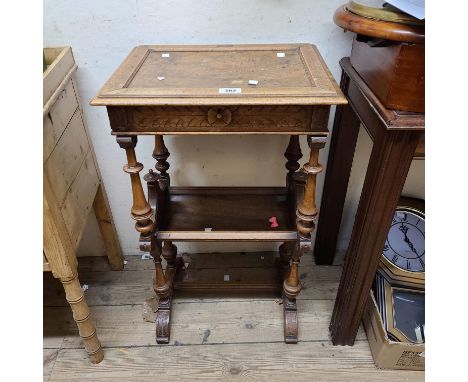 A 43cm late Victorian mahogany worktable with red velour upholstered interior and trough under, set on turned supports with s