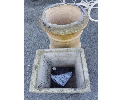 An old chimney pot - sold with a concrete planter