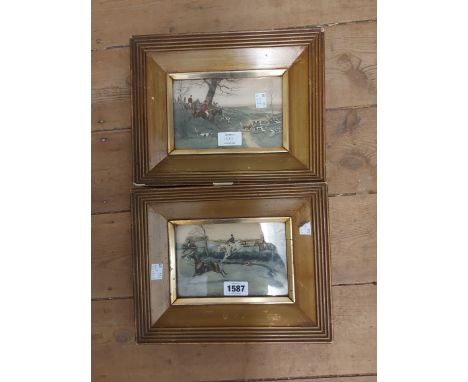 G. Rowlandson: a pair of gilt framed small format hunting prints with hand finished coloured detail