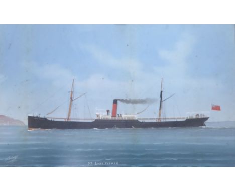 G ROBERTS GOUACHE DRAWING 'S.S. LADY PALMER', STEAMSHIP PORTRAIT SIGNED AND TITLED 16" X 24 ½" 
