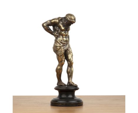 Gilded bronze model of AtlasItalian, possibly 17th/18th Century, on a later socle base, unsigned, 32cm high approx overall  O