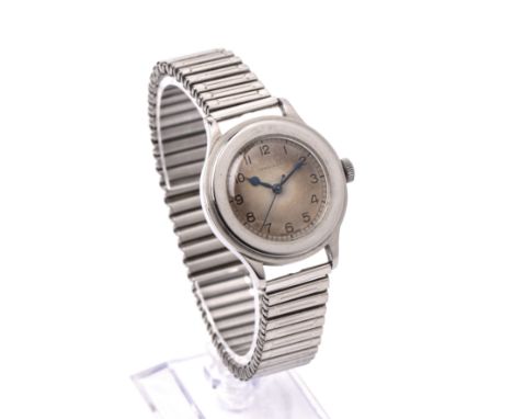 Stainless steel cased wristwatch by Longines RAF issue, the circular dial with Arabic numerals and enamel hands, the case mea