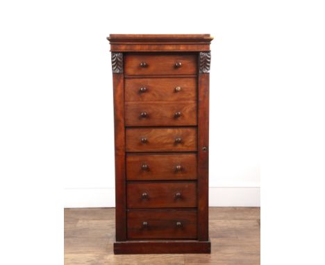 Mahogany Wellington secretaire chest of seven drawersVictorian, on a plinth base 58cm wide 39cm deep 127cm high  drawer runne