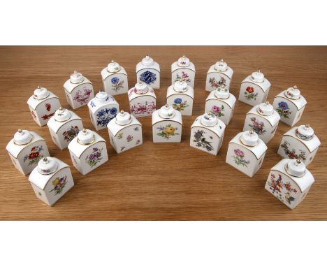 Collection of twenty three Meissen porcelain tea caddies 20th Century, with various botanical hand painted and gilt decoratio