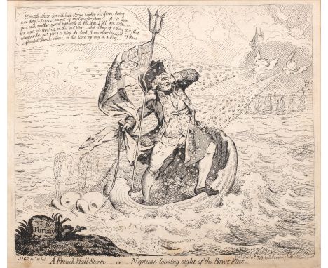 James Gillray (English, 1756-1815)'A French Hail Storm, _ or _ Neptune loosing sight of the Brest Fleet', engraving, publishe