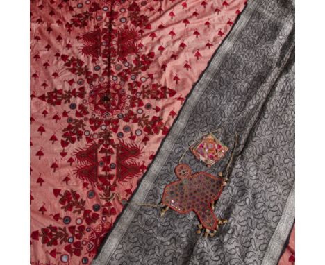 Kashmiri scarf and a Rajasthani embroideryIndian, and two smaller pendant/bags  With some marks and wear overall to all piece
