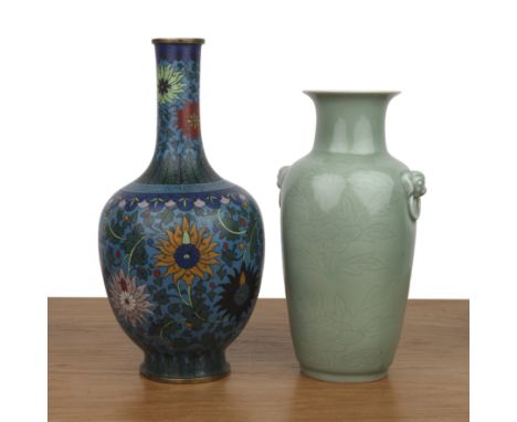 Large cloisonne vaseChinese, 19th/20th Century, decorated with Indian lotus designs, 35cm high and a celadon vase, with Qianl