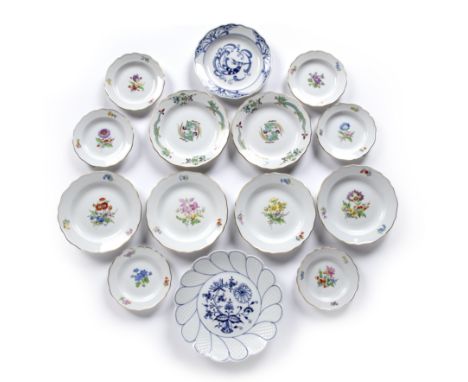 Collection of Meissen porcelain cabinet plates20th Century, comprising six large plates with botanical decoration on a white 