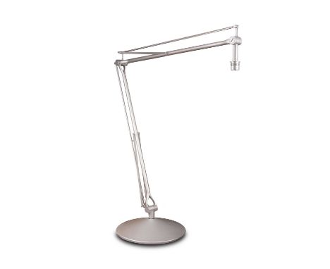 A Super Archimoon Flos floor lamp designed by Phillippe Starck, oversized anodised aluminium anglepoise style lamp on weighte